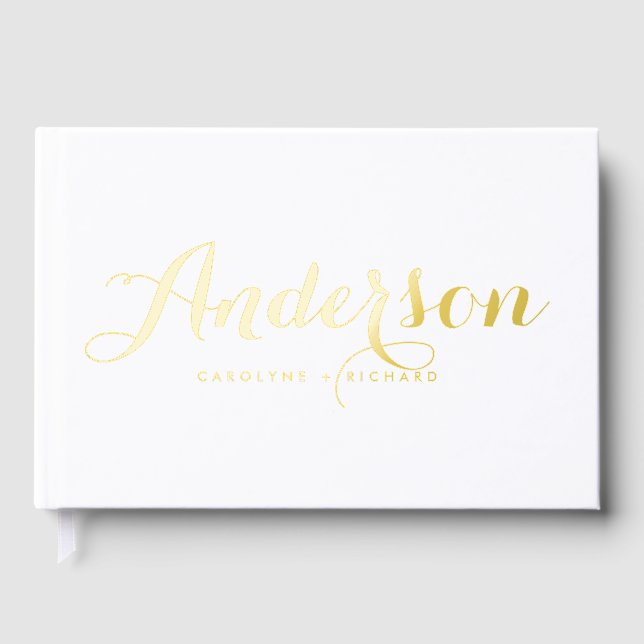 Bold Modern Calligraphy White Foto Wedding Gästebuch (Vorderseite)