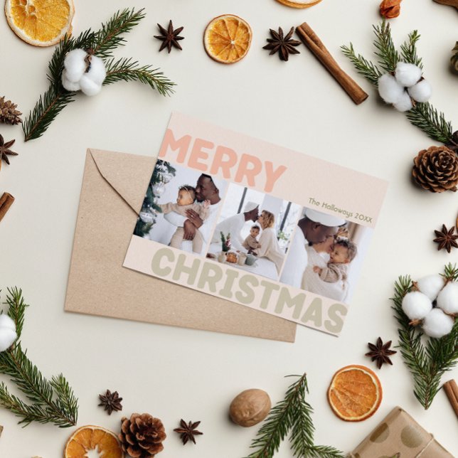 Bold Modern Coral Frohe Weihnachten Drei Foto (Von Creator hochgeladen)