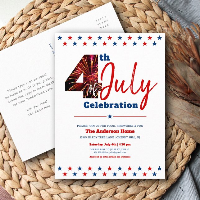 Bold Modern Fireworks 4. Juli USA Patriotic Einladungspostkarte (Von Creator hochgeladen)