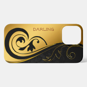 BOLD MODERN GOLD BLACK DAMASK iPhone 13 PRO MAX HÜLLE