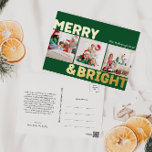 Bold Modern Green 3 Foto Merry and Bright Gold Folien Feiertagspostkarte<br><div class="desc">Senden Sie herzliche Wünsche in dieser Urlaubssaison mit dieser einzigartigen und niedlichen, feinen, modernen grünen 3-Foto-Weihnachtskarte. Das einfache und minimalistische Design zeichnet sich durch boho-inspiriert Elemente in Goldfolie aus. Dieses Design feiert den festlichen Geist des Dezember und bringt jedem Anlass eine fröhliche und lustige Touch. Die goldene saisonale Farbe und...</div>