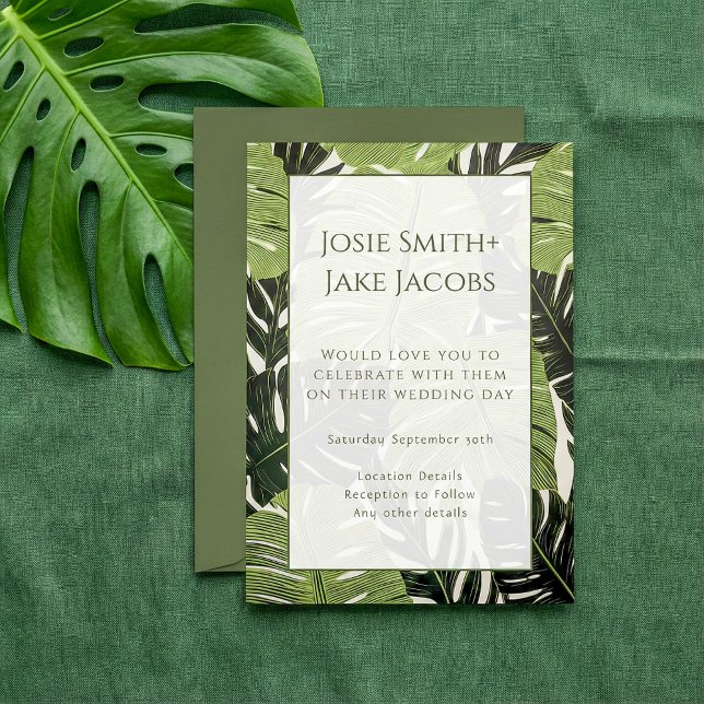 Bold & Modern Green Jungle Blätter Wedding Invitat Einladung (Bold & Modern Green Jungle Leaves Wedding Invitation.)