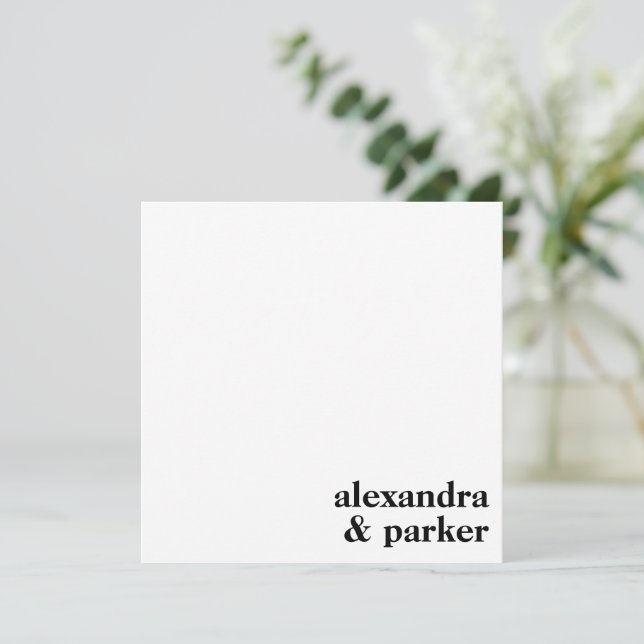 Bold Modern Minimalistisch Typografy Couple Names Mitteilungskarte (Stehend Vorderseite)