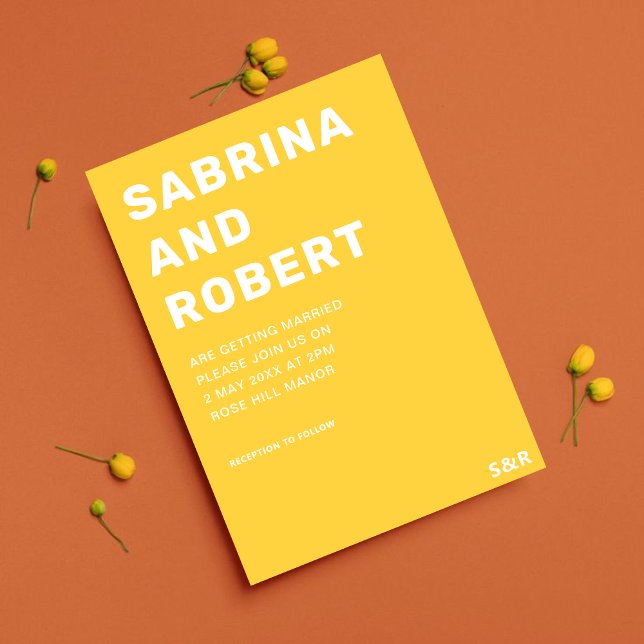 Bold Modern Names Typografy Yellow Wedding Einladung (Von Creator hochgeladen)