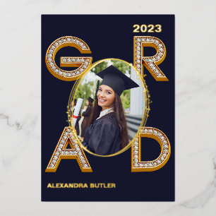 Bold Modern Navy Foto Class of 2023 Abschluss Folieneinladung