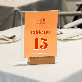 Bold Modern Orange Sunset Monogram Wedding Seat Tischnummer