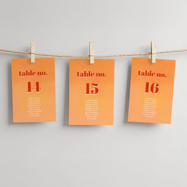 Bold Modern Orange Sunset Seating Chart Wedding Tischnummer (Von Creator hochgeladen)