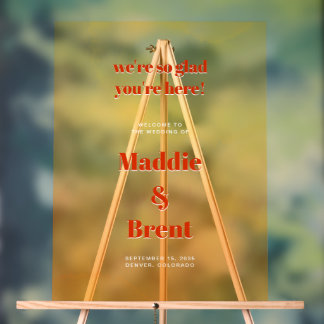 Bold Modern Orange Sunset Wedding Welcome Acrylschild