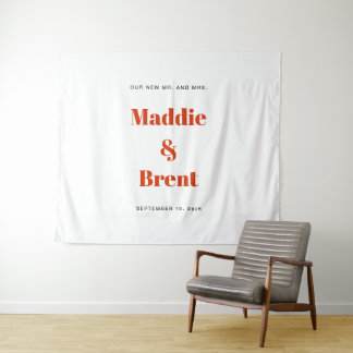 Bold Modern Orange Typography Wedding Backdrop Wandteppich