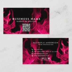 Bold Modern Pink Flames Social Icons Visitenkarte