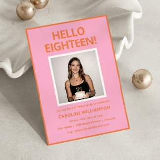 Bold Modern Pink Orange Photo 18th Birthday Party Einladung