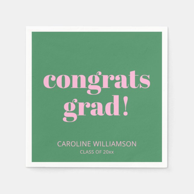 Bold Modern Retro Pink Green Graduation Party Name Serviette (Vorderseite)
