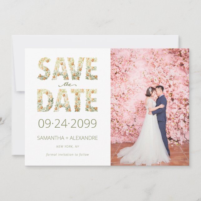 Bold Modern Rustic Boho Blumengrün Hochzeit Save The Date (Vorderseite)