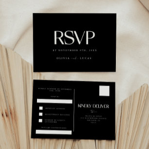 Bold & Modern Schwarz-weiß Wedding RSVP Postkarte