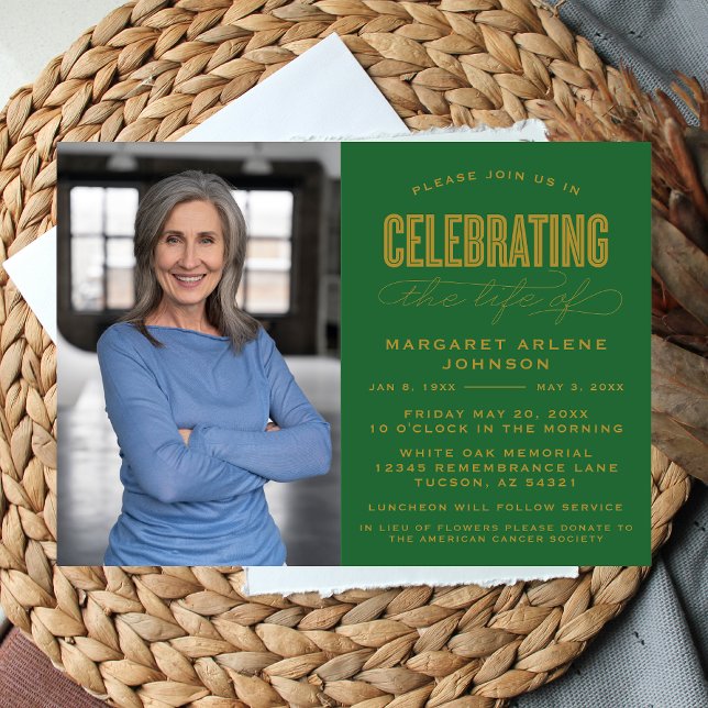 BOLD MODERN SCRIPT FEIERUNG LEBEN FUNERAL EINLADUNG (Von Creator hochgeladen)