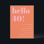 Bold Modern Simple Orange Pink 40th Birthday Party Einladung<br><div class="desc">Bold Modern Simple Orange Pink 40th Birthday Party Invitation</div>