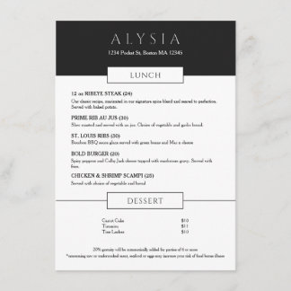 Bold Modern Steakhouse Lunch Flat Menu Menükarte