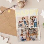 Bold Modern Vertikal 3 Foto Happy Gold Folien Feiertagspostkarte<br><div class="desc">Senden Sie herzliche Wünsche in dieser Urlaubssaison mit dieser einzigartigen und niedlichen, fett-modernen, 3-Foto-Happy-Gold-Olive-Postkarte. Das einfache und minimalistische Design zeichnet sich durch boho-inspiriert Elemente in Goldfolie aus. Dieses Design feiert den festlichen Geist des Dezember und bringt jedem Anlass eine fröhliche und lustige Touch. Die goldenen saisonalen Farben und die kreative...</div>