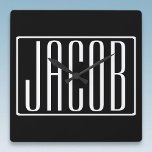 Bold & Modern Your Name or Word | White On Black Quadratische Wanduhr<br><div class="desc">Bold & modern.</div>