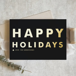 Bold moderne Typografie Black Happy Holidays Folien Feiertagskarte