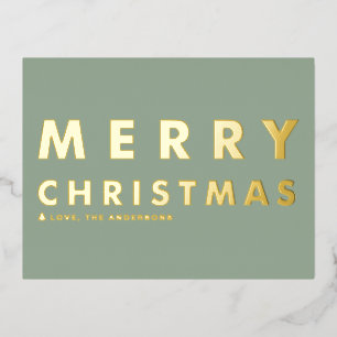 Bold moderne Typografie Sage Green Frohe Weihnacht Folien Feiertagspostkarte
