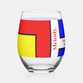Bold Mondrian Inspiriert Retro Geometric Art Weinglas Ohne Stiel