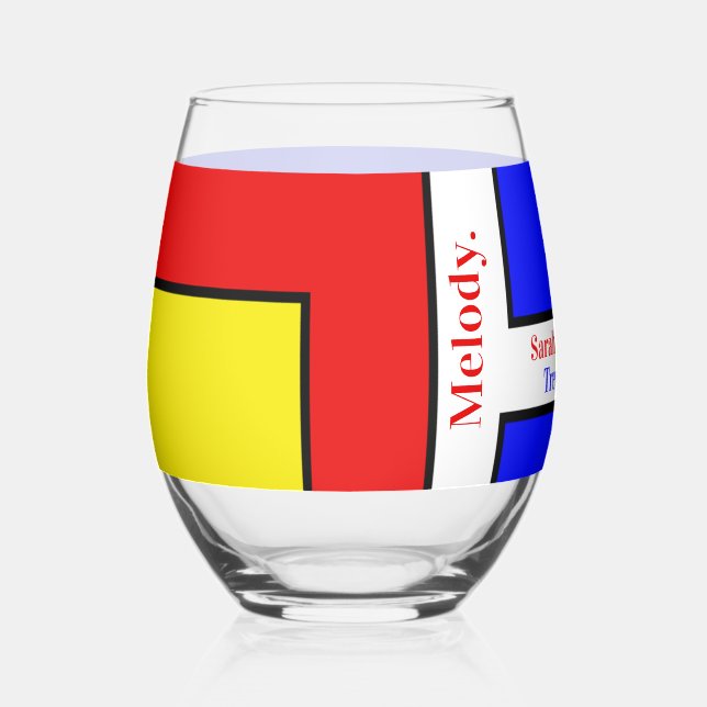 Bold Mondrian Inspiriert Retro Geometric Art Weinglas Ohne Stiel (Vorderseite)