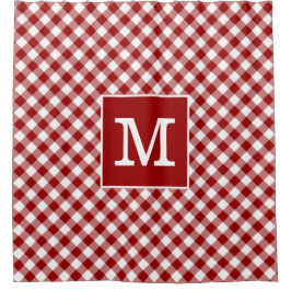Bold Monogram Red and White Gingham Pattern Duschvorhang