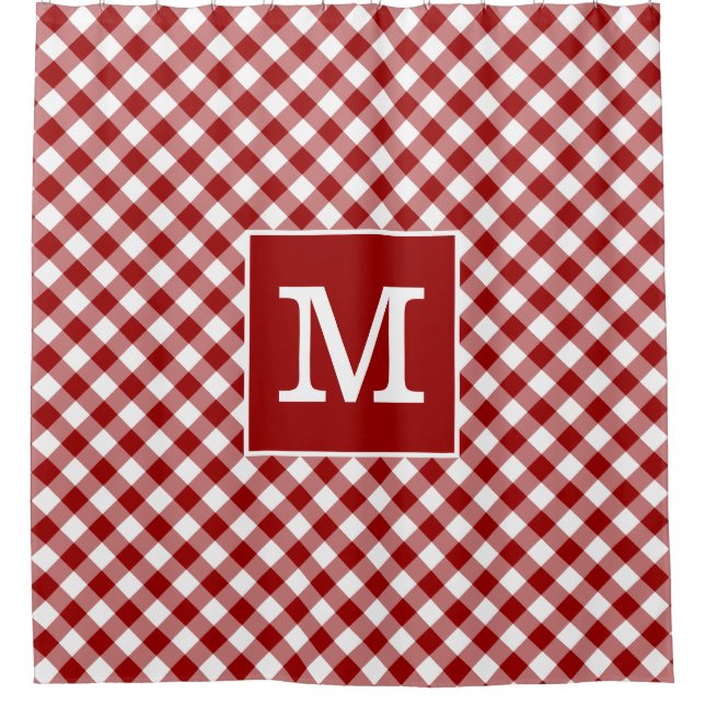 Bold Monogram Red and White Gingham Pattern Duschvorhang (Vorderseite)