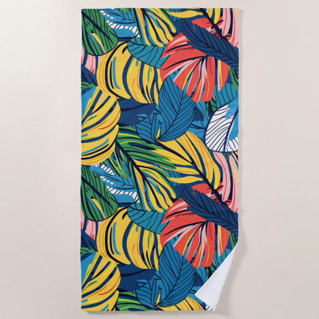 Bold Monstera Leaves Beach Towel Strandtuch (Vorderseite)