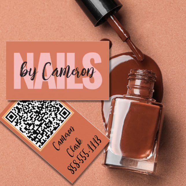 Bold Nail Artist Burnt Orange Background Script  Visitenkarte (Von Creator hochgeladen)