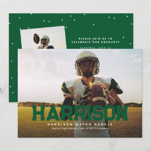 Bold Name Graduierte Athletin Foto Grün Abschluss Einladung