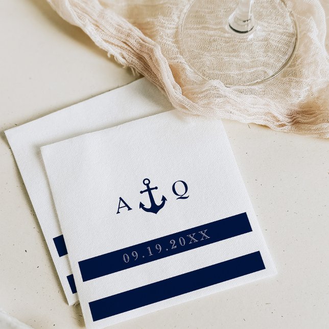 Bold Nautical Theme Monogram Wedding Serviette (Von Creator hochgeladen)