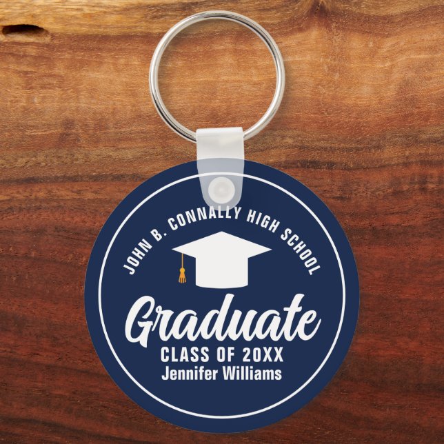 Bold Navy Blue Abschluss Custom 2025 Graduate Schlüsselanhänger (Vorderseite)