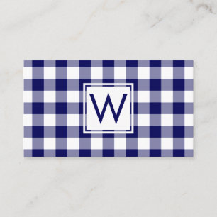 Bold Navy Blue Buffalo Kariert Pattern Monogram Visitenkarte