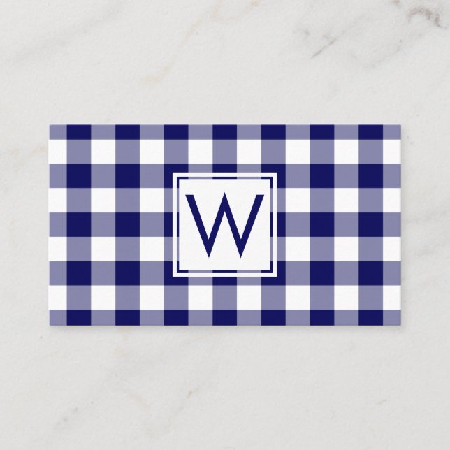 Bold Navy Blue Buffalo Kariert Pattern Monogram Visitenkarte (Vorderseite)