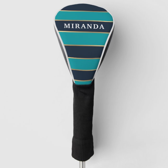 Bold Navy Blue Gold Stripe Muster Golf Headcover (Vorderseite)