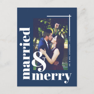 Bold Navy Blue Verheiratet und frohe Foto Weihnach Postkarte