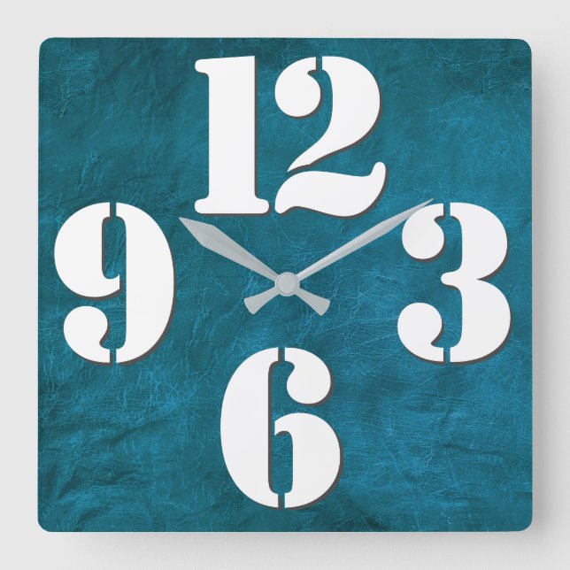 Bold Number Face On Teal Square Wall Clock Quadratische Wanduhr (Vorderseite)