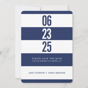 BOLD NUMMER STACK Navy White Stripe Save the Date