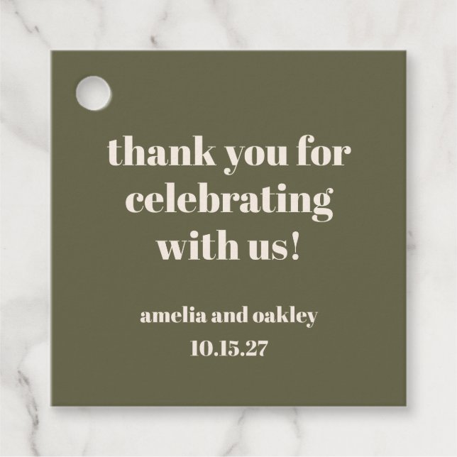 Bold Olive Fall Retro Custom Wedding Danke Geschenkanhänger (Vorderseite)