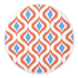 Bold Orange Azure Blue White Ikat Ogee Art Pattern Keramikknauf