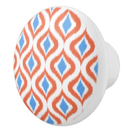Bold Orange Azure Blue White Ikat Ogee Art Pattern Keramikknauf