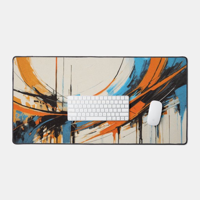 Bold Orange Blue Sweeping Lines Mid Century Schreibtischunterlage (Tastatur & Maus)