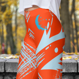 Bold Orange Dragon Slash Pattern Leggings