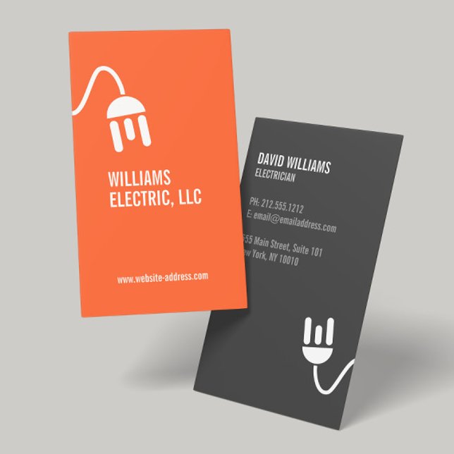 BOLD ORANGE ELECTRICIAN MODERN BUSINESS CARD VISITENKARTE (Von Creator hochgeladen)