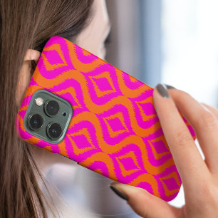 Bold Orange Hot Pink Summer Ikat Ogee Art Muster iPhone 16 Pro Max Hülle