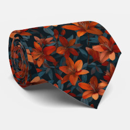 Bold Orange Lily Floral Pattern on Dark Krawatte