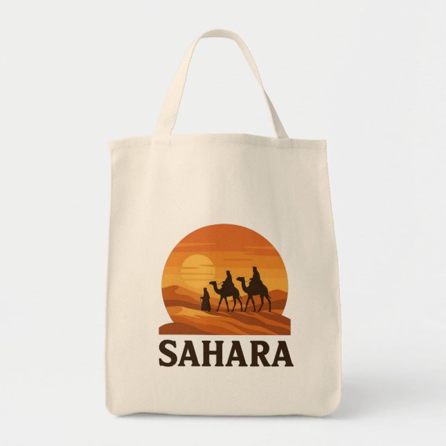Bold Orange Retro Vector Sahara Sunset Camel Tragetasche (Vorne)