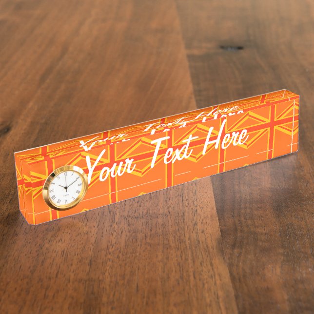Bold Orange Union Jack British Flag Swag Namensplakette (Seite)